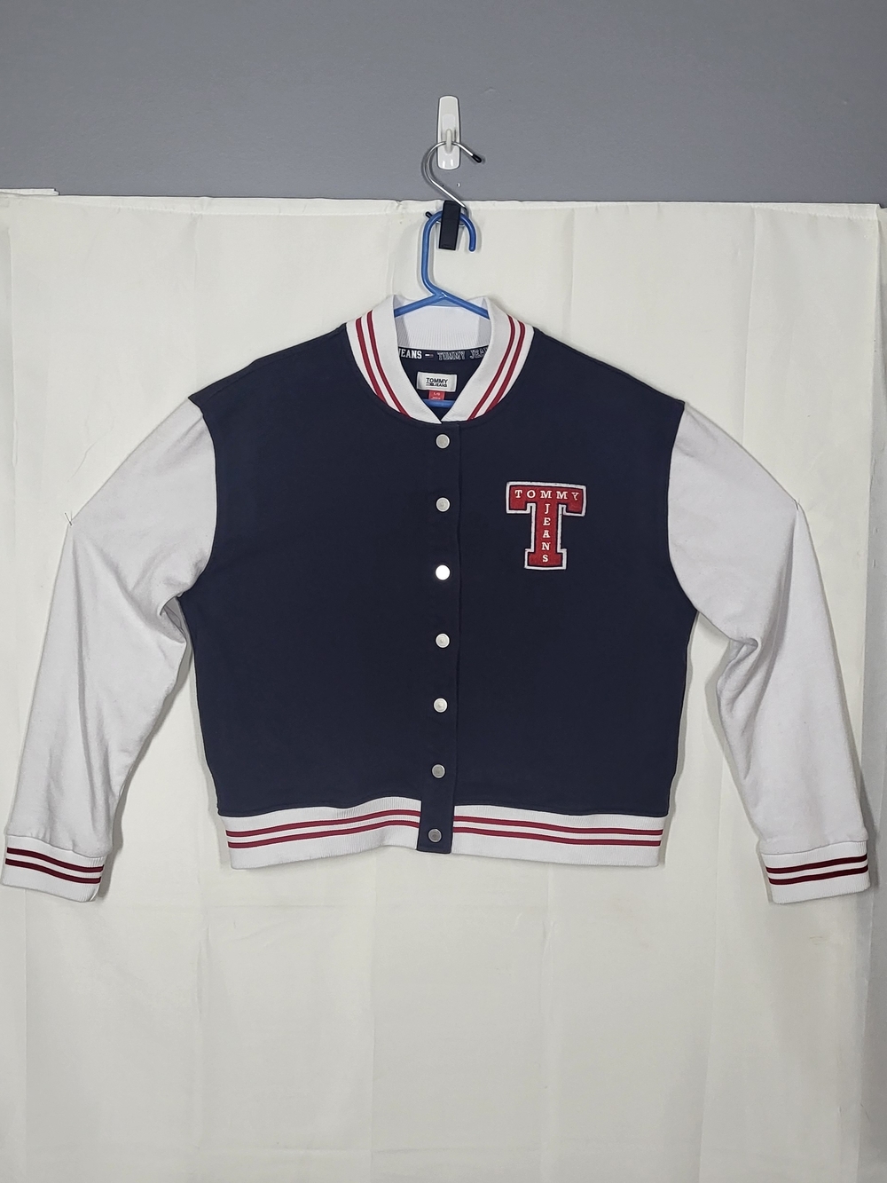 Tommy Hilfiger Navy, White & Red Cropped Varsity Jacket